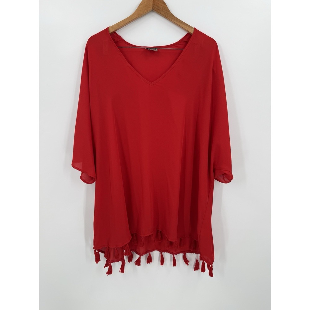 Show Me Your Mumu Sheer V-Neck Shook Tassel Boho Tunic Top Women's Size Medium